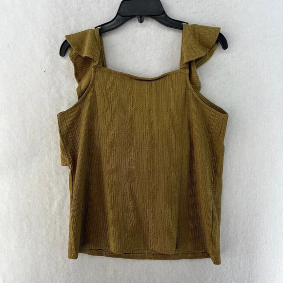 Nine West Blouse Women's Sz M Yellow V-Neck Textured Ruffle Front Sleeveless - Picture 2 of 9